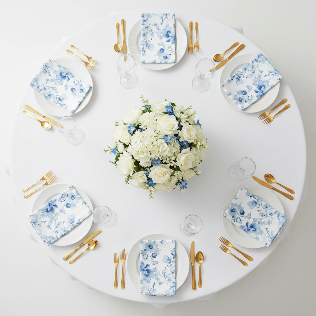 5 pcs/pk Watercolor Floral 20"x20" Napkin - Blue