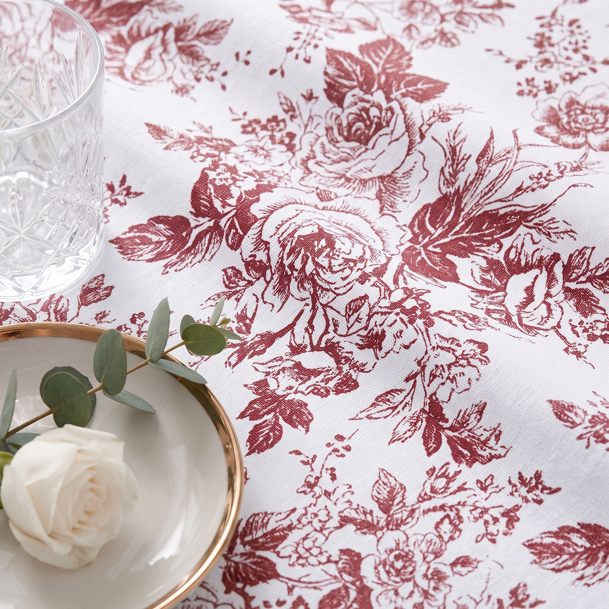 5 yards French Toile Fabric Bolt Burgundy - CV Linens