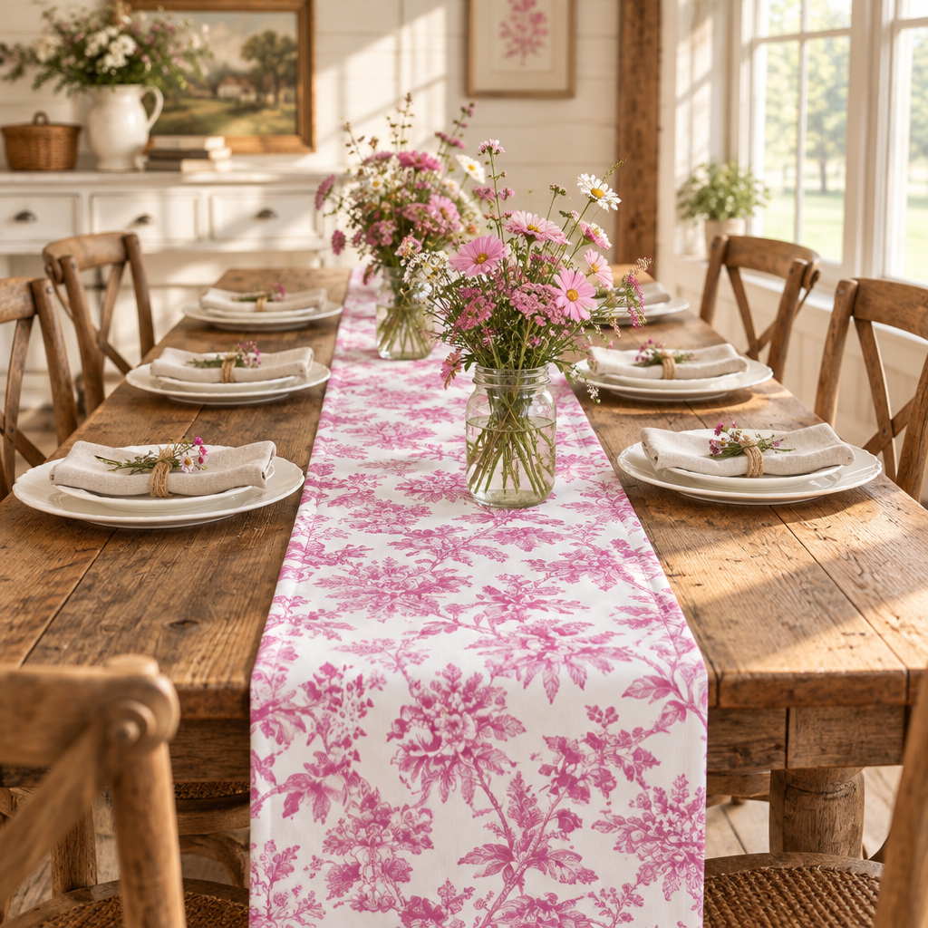 5 yards French Toile Fabric Bolt - Pink as diy table runner