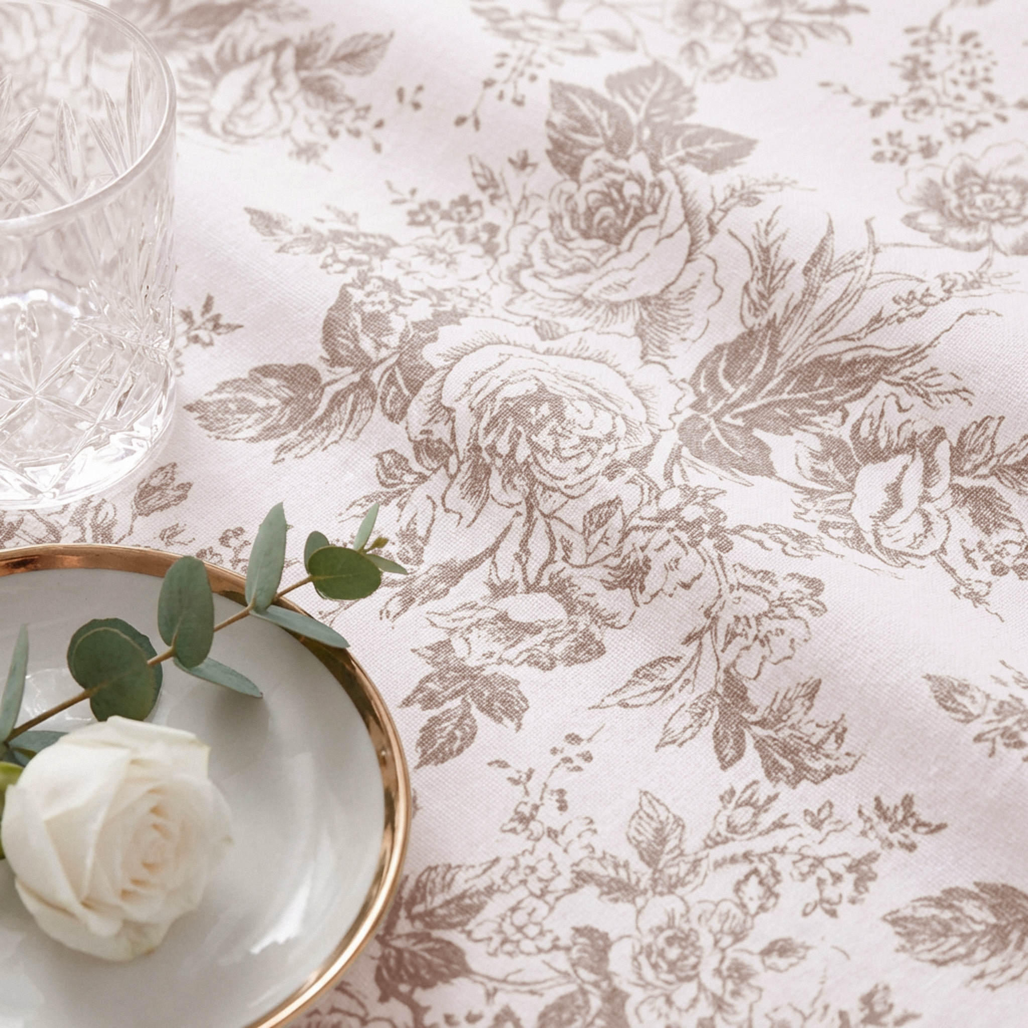 5 yards French Toile Fabric Bolt Taupe - CV Linens
