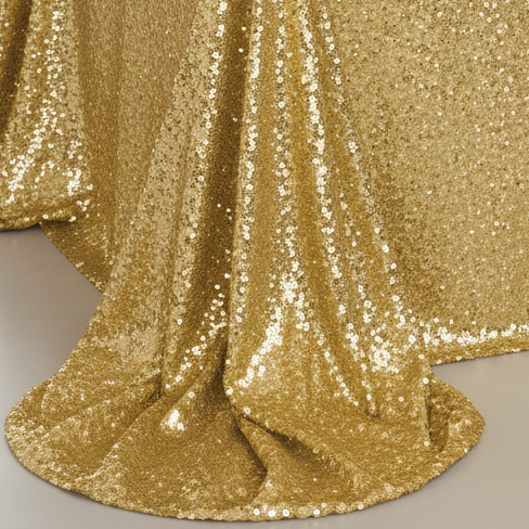 5 yards GLITZ Sequins Fabric Bolt - Gold on Table Mockup