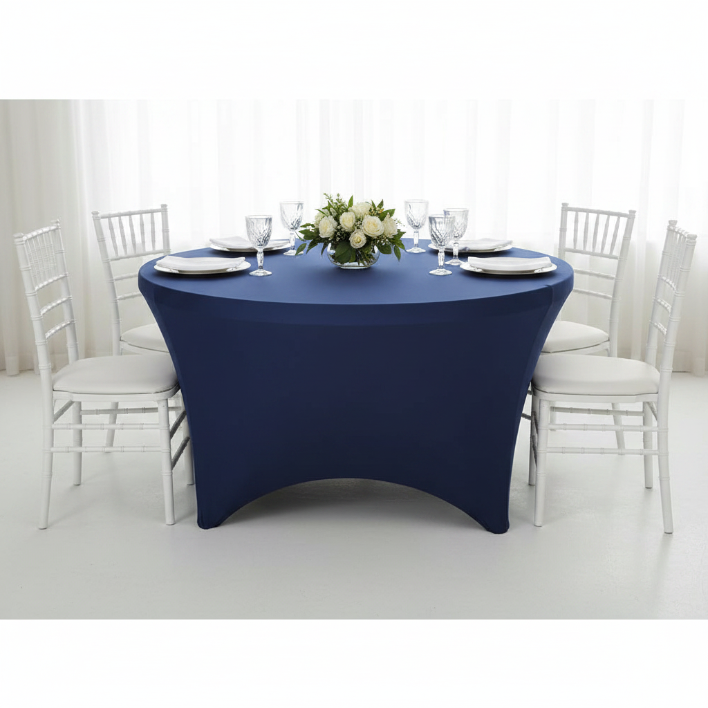 5FT Round Spandex Table Cover - Navy Blue | charger plate | wine goblets | centerpiece |