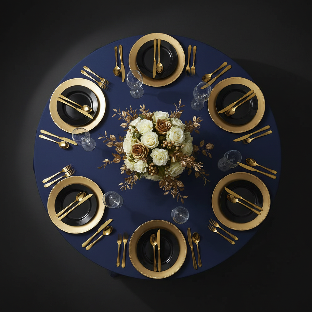 5FT Round Spandex Table Cover - Navy Blue | charger plate | wine goblets | centerpiece |