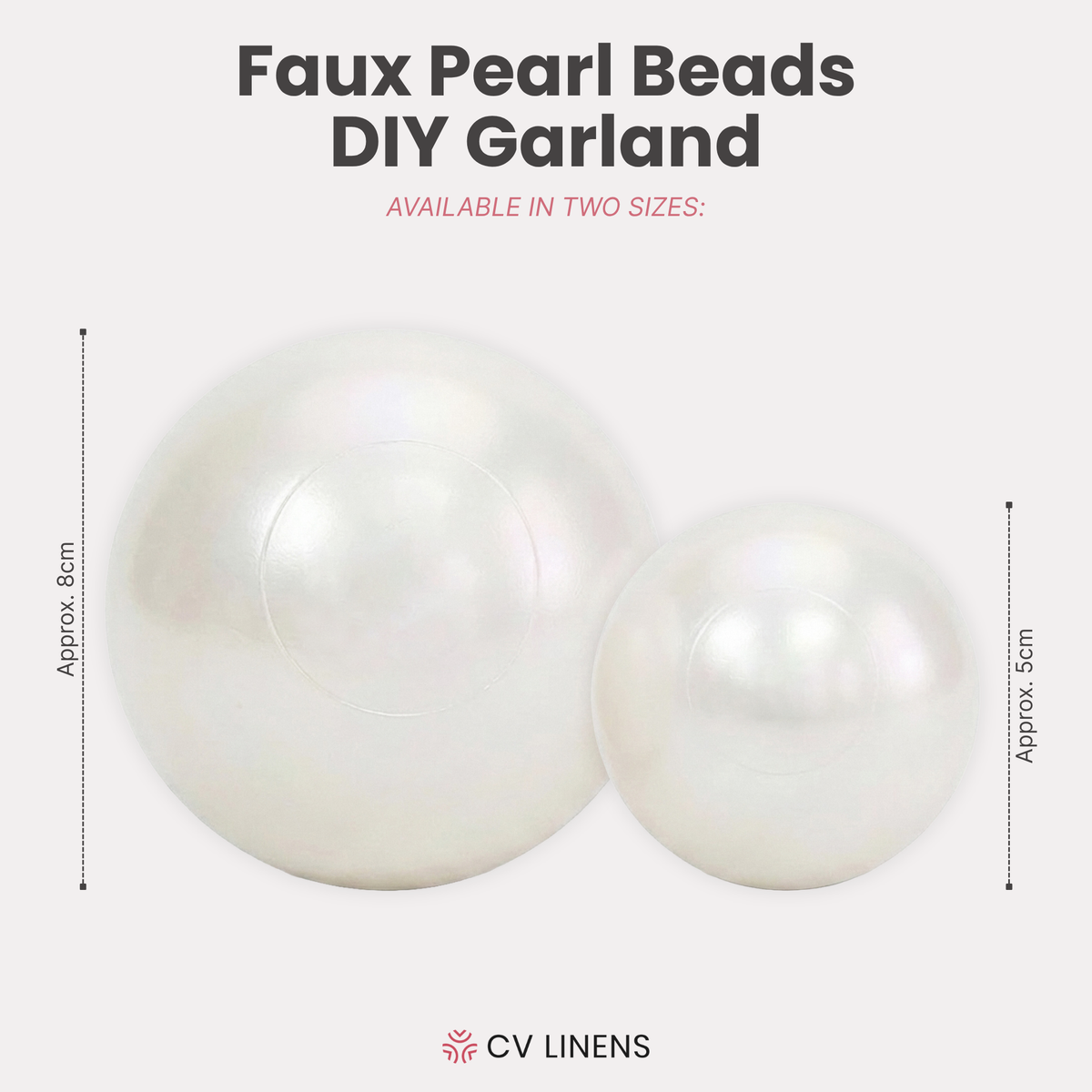 Faux Pearl Beads DIY Garland (20pcs) showing available in 5cm and 8cm
