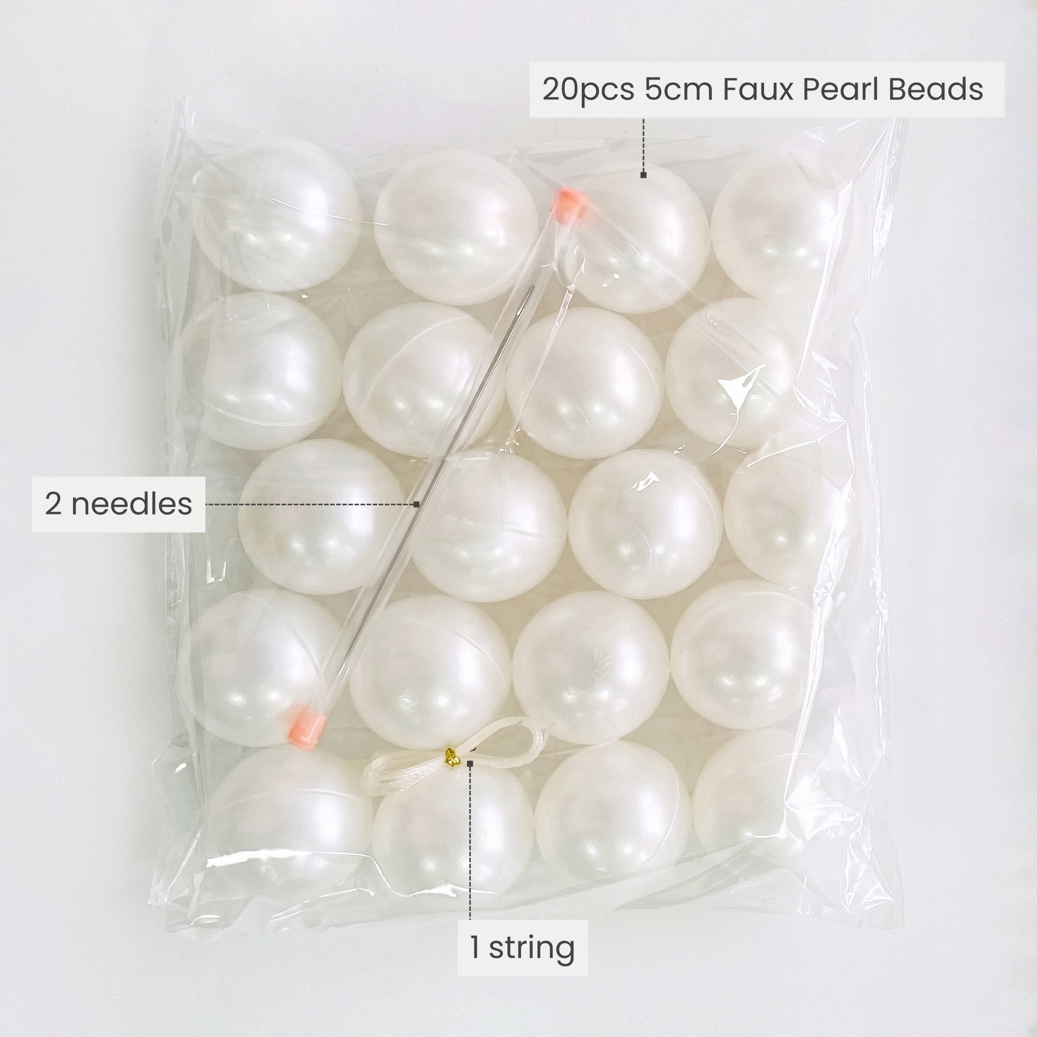 5cm Faux Pearl Beads DIY Garland (20pcs) infographic showing content

