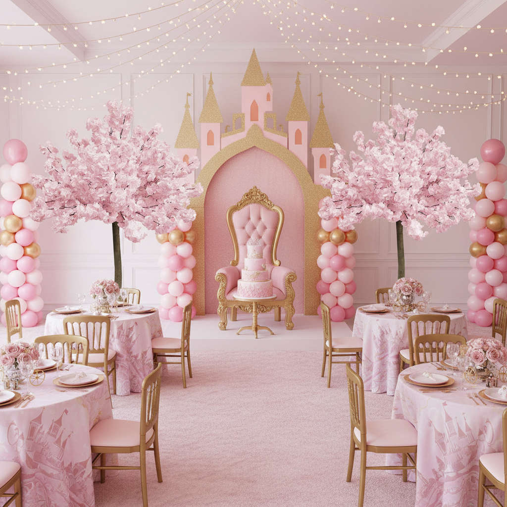 disney princess birthday reception with 5ft Cherry Blossom Tree Backdrop Frame Stand - Pink