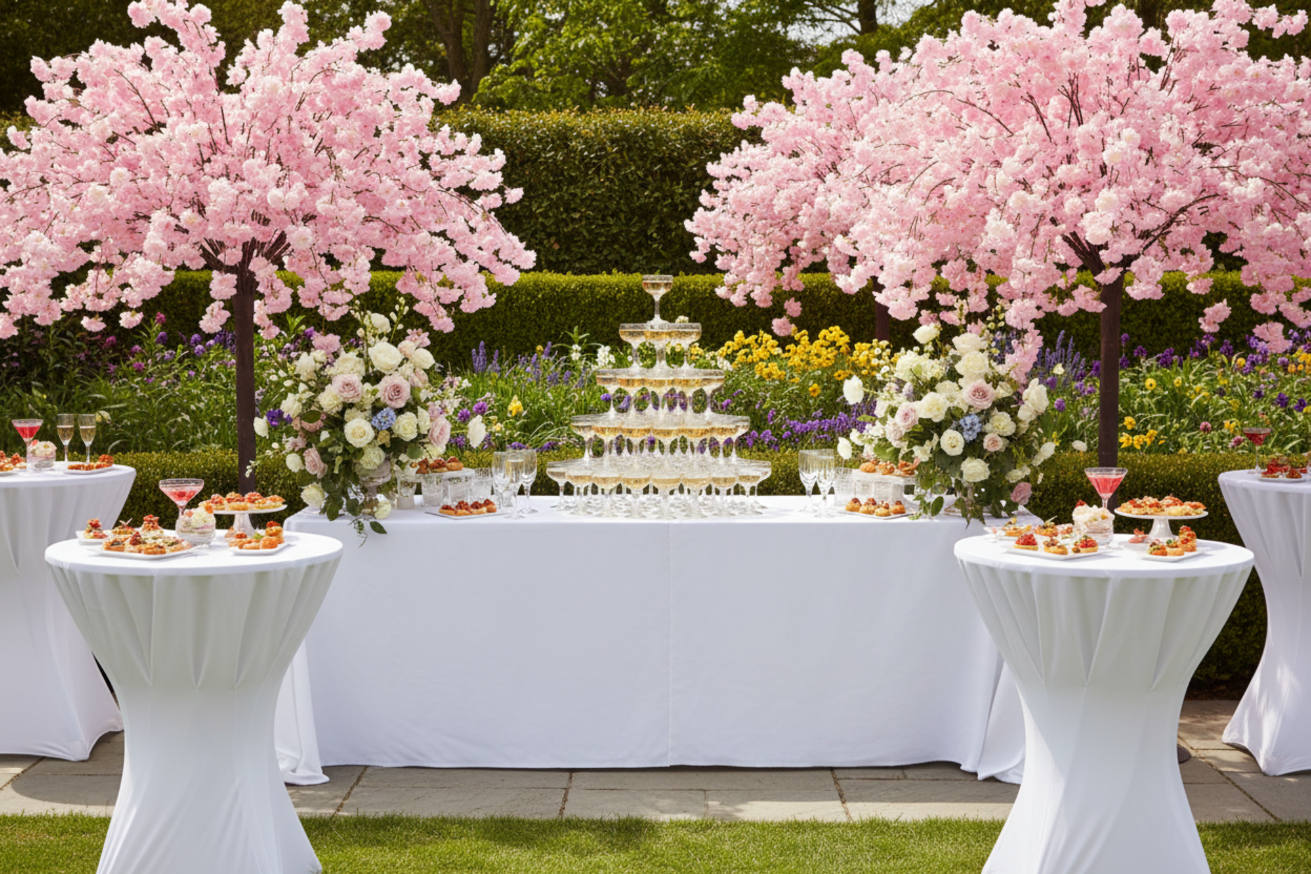 outdoor spring garden setup with 5ft Weeping Cherry Blossom Tree - Pink