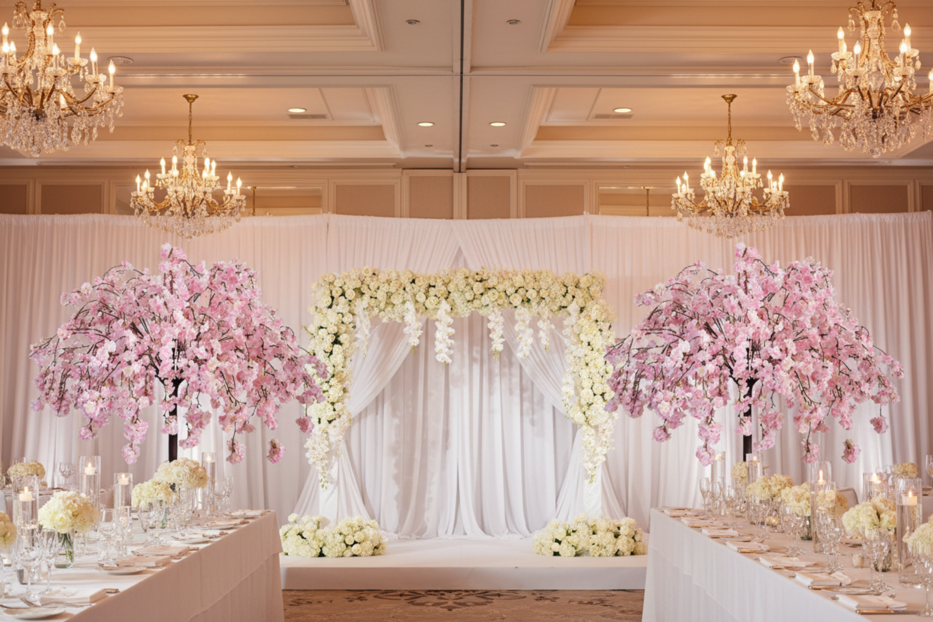 indoor wedding entrance ceremony with 5ft Weeping Cherry Blossom Tree - Pink