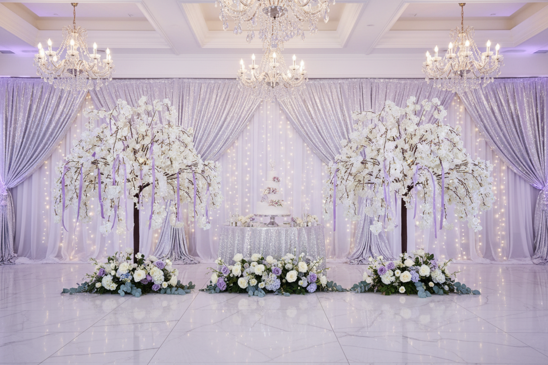 debutante ball with 5ft Weeping Cherry Blossom Tree - White