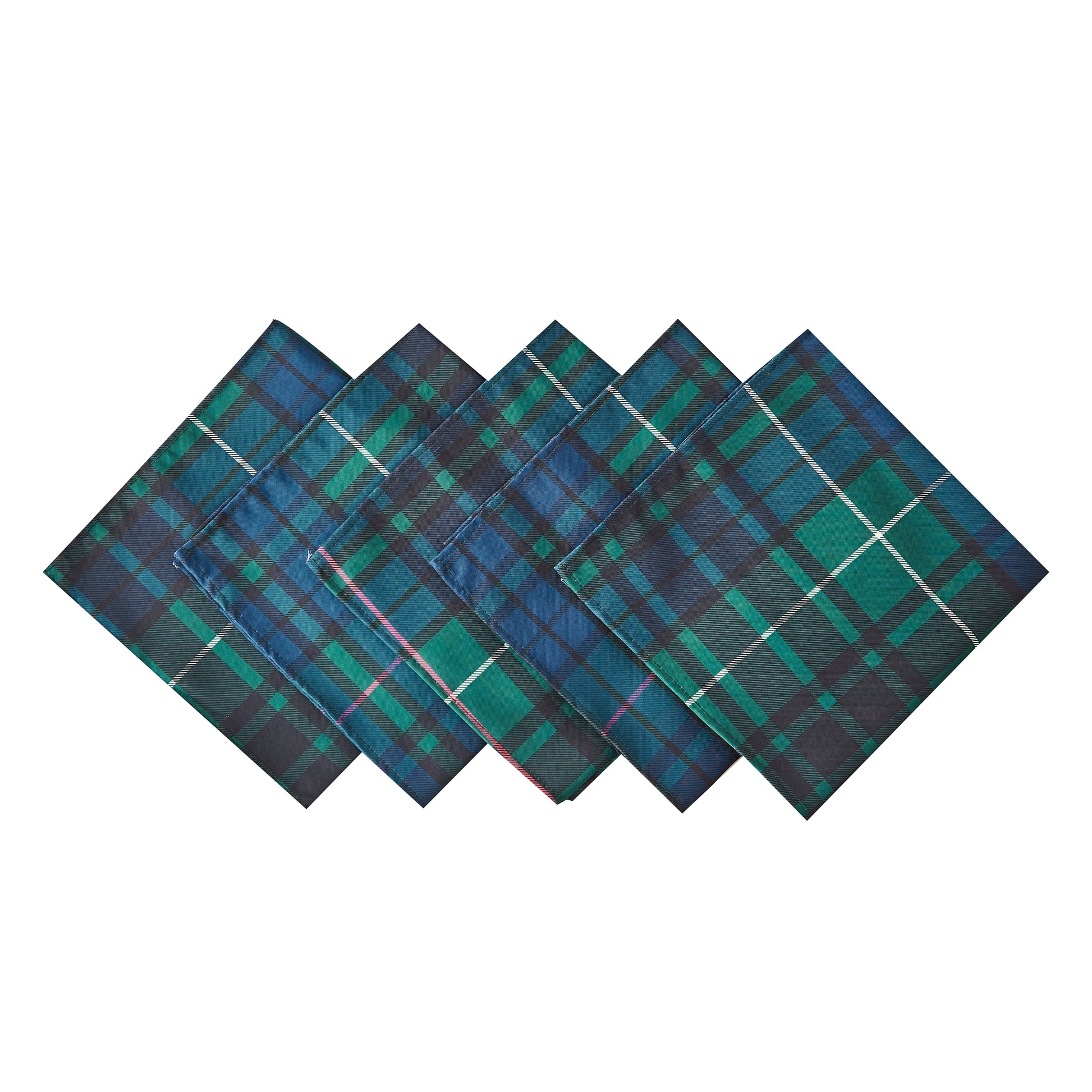 5pcs/pk Tartan Plaid Polyester Napkin 20"x20" Green/Blue bundle