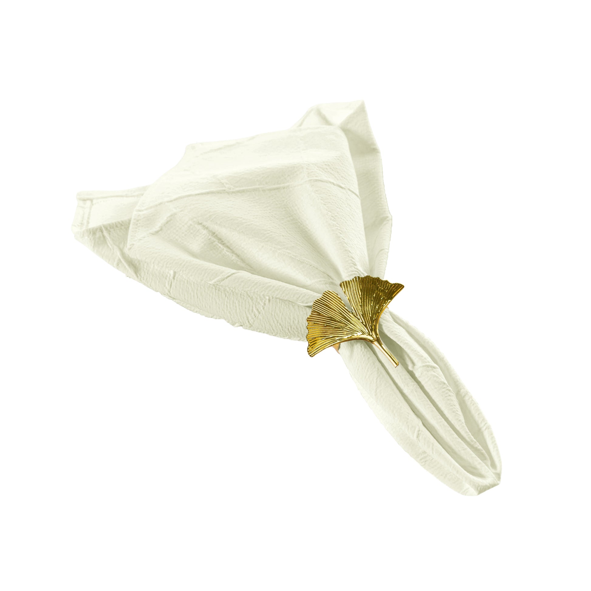 5 pcs/pk Embossed Geometric Jacquard Napkin 20"x20" Ivory angled view with old napkin ring