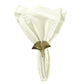 5 pcs/pk Embossed Geometric Jacquard Napkin 20"x20" Ivory fan fold with a gold napkin ring
