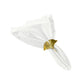 5 pcs/pk Embossed Geometric Jacquard Napkin 20"x20" - Light Ivory/Off White angled fan fold with a gold napkin ring