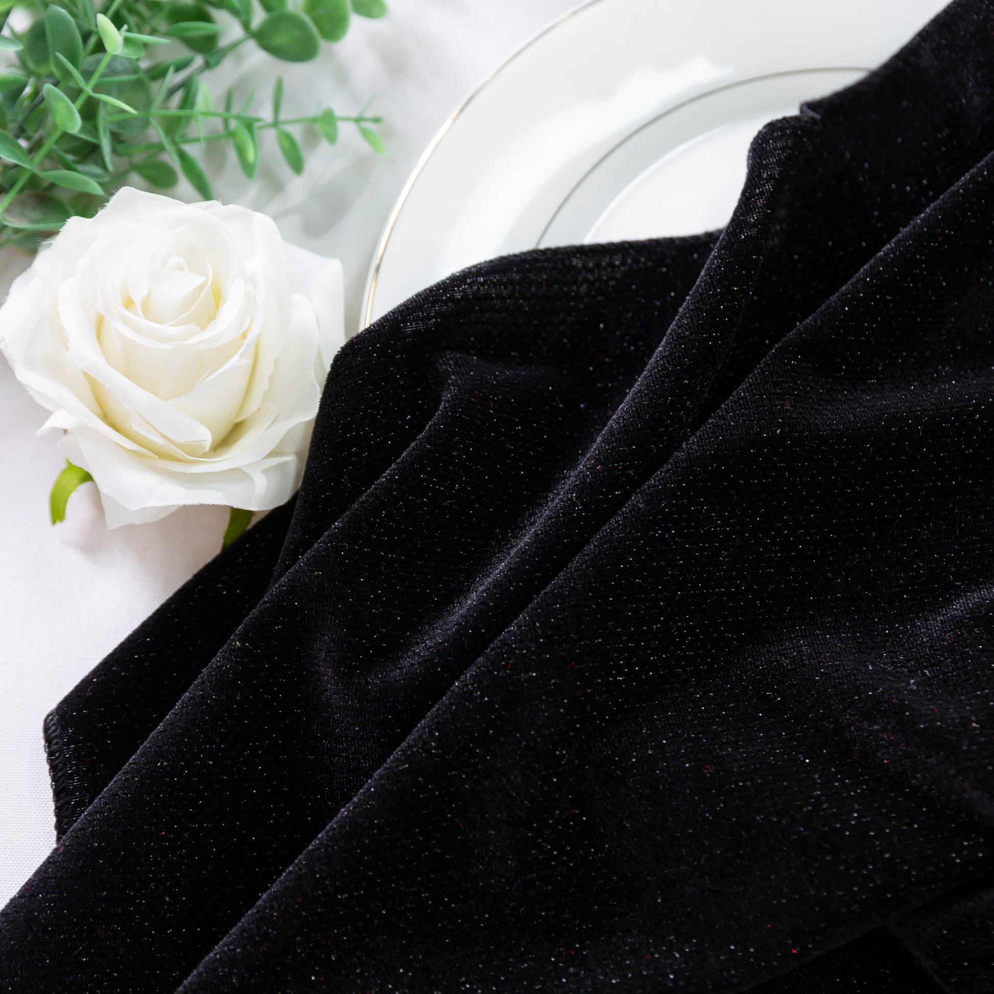 Glitter Velvet Black fabric close up