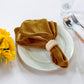 5 pcs/pk Glitter Velvet 20"x20" Linen Napkin Gold paired with a burlap napkin ring, white charger plate, sunflowers and silverware