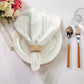 5 pcs/pk Glitter Velvet 20"x20" Linen Napkin Ivory with a burlap napkin ring, white charger plate, florals and silverware