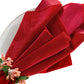 5 pcs/pk Glitter Velvet 20"x20" Linen Napkin Red paired with a napkin ring close up
