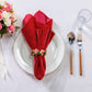 5 pcs/pk Glitter Velvet 20"x20" Linen Napkin Red paired with a napkin ring, white charger plate, rose florals and silverware