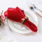 5 pcs/pk Glitter Velvet 20"x20" Linen Napkin Red paired with a napkin ring, white charger plate, rose florals and silverware
