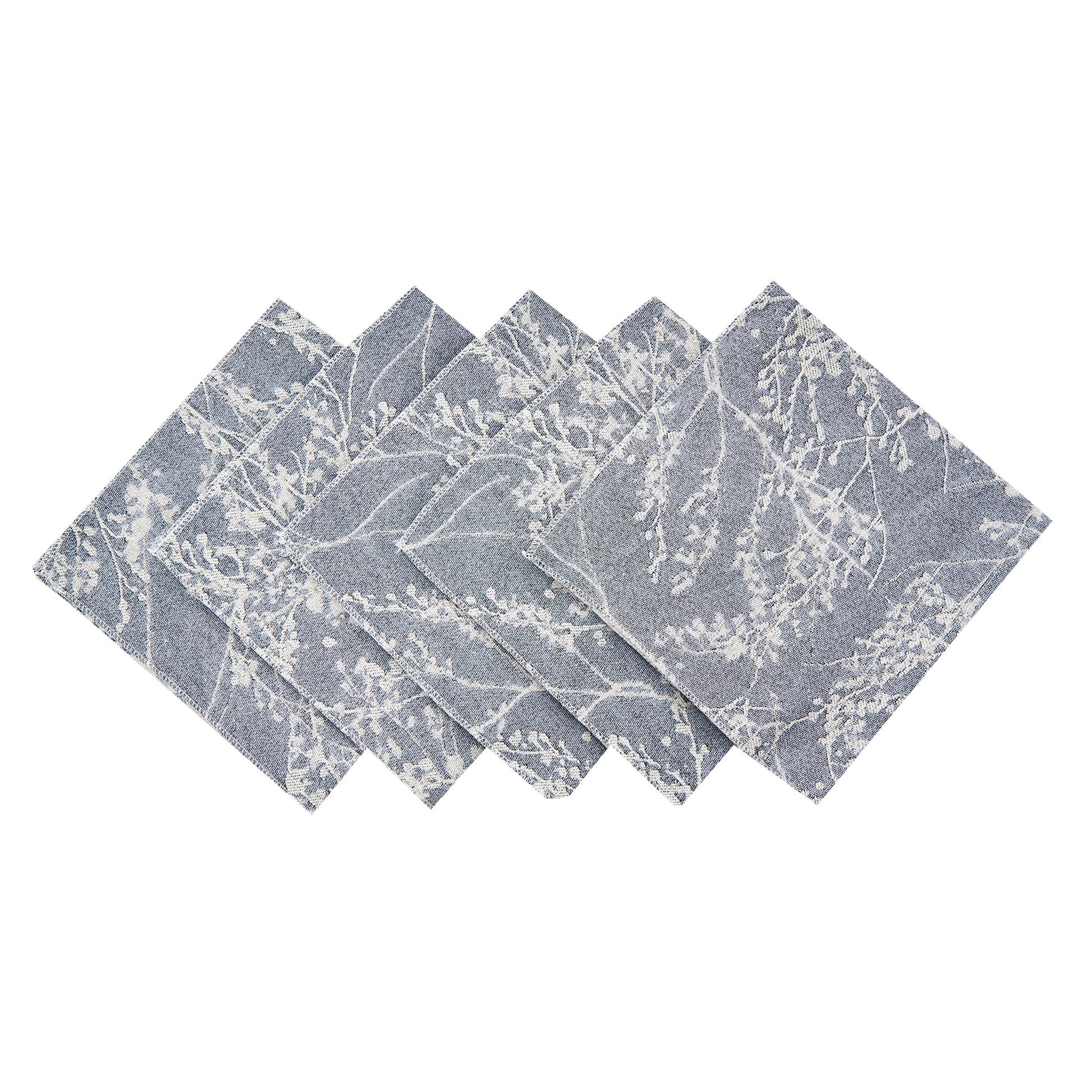 5 pcs/pk Leaf Branch Reversible Jacquard Napkin 20"x20" Dusty Blue bundle  underside