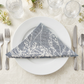 5 pcs/pk Leaf Branch Reversible Jacquard Napkin 20"x20" Dusty Blue fold underside on top a white dinner plate