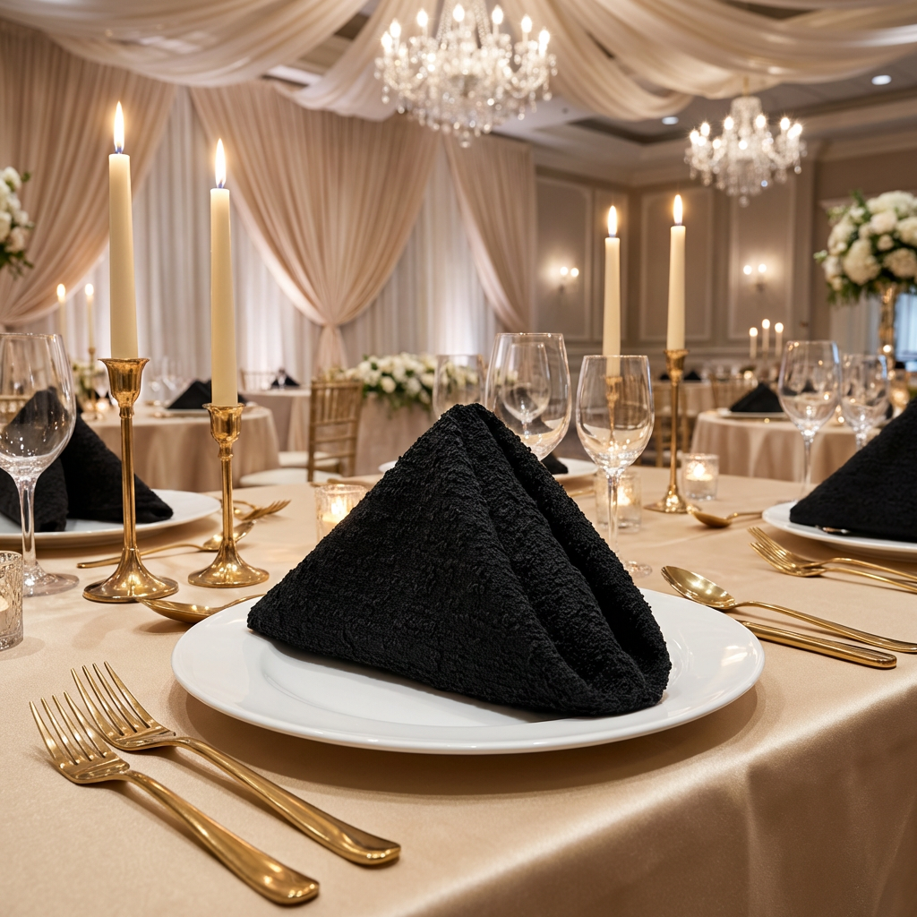close up of the 5 pcs/pk Luxury Boucle 20"x20" Linen Napkin Black 
