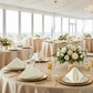 5 pcs/pk Luxury Boucle 20"x20" Linen Napkin Ivory on top a white dinner plates for wedding