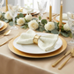 5 pcs/pk Luxury Boucle 20"x20" Linen Napkin Ivory in a bow fold with a gold napkin ring