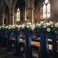 5pcs Pack of Chiffon Chair Sashes/Ties 19" x 72" - Navy Blue as diy chair church pew