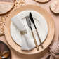 5 pcs/pk Premium Linen-Look Panama Weave 20"x20" Napkin White set paired with a white dinner plate, charger plate and silverware