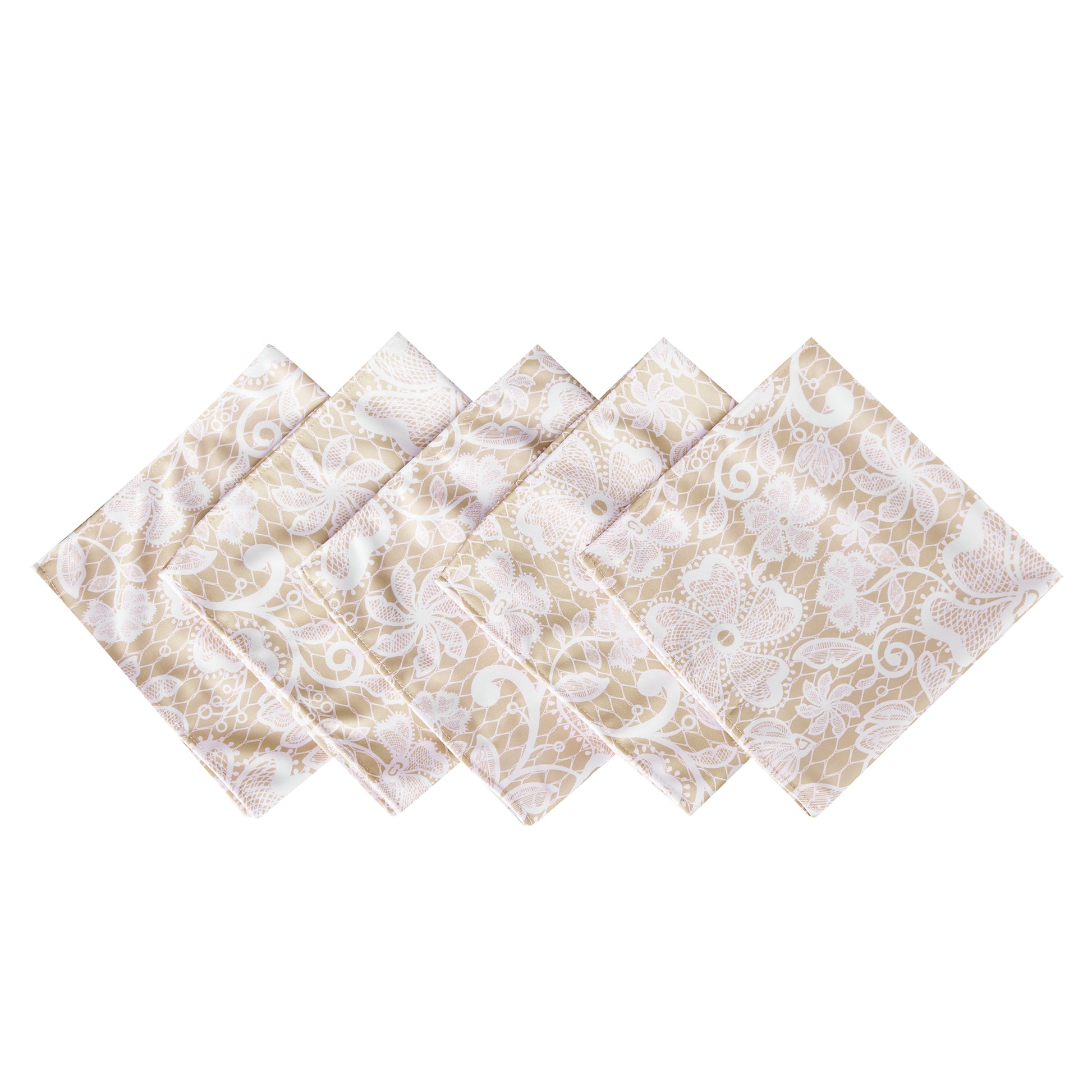 5 pcs/pk Vintage Lace Print Scuba 20"x20" Napkin Champagne/White bundle