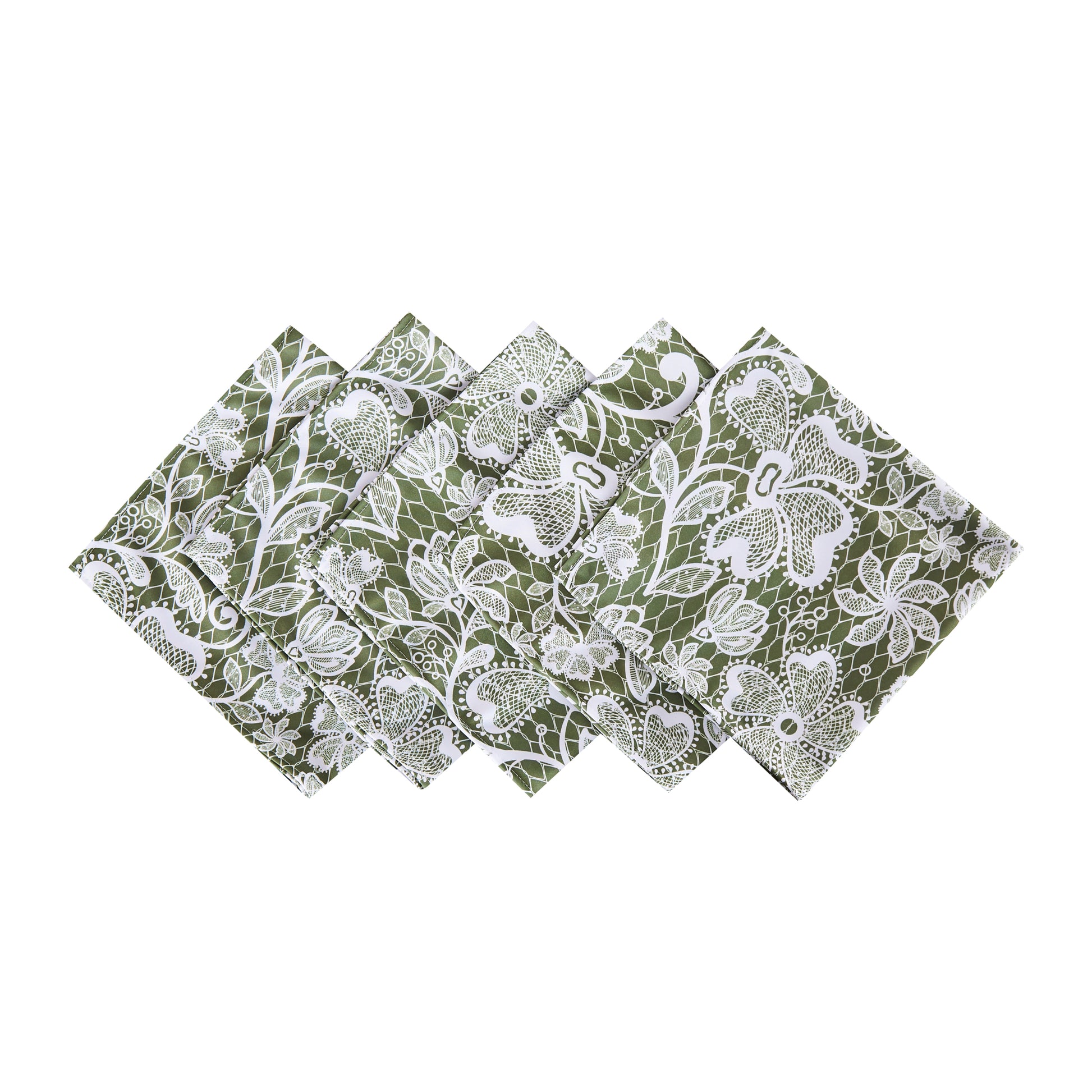 5 pcs/pk Vintage Lace Print Scuba 20"x20" Napkin Olive Green/White  bundle