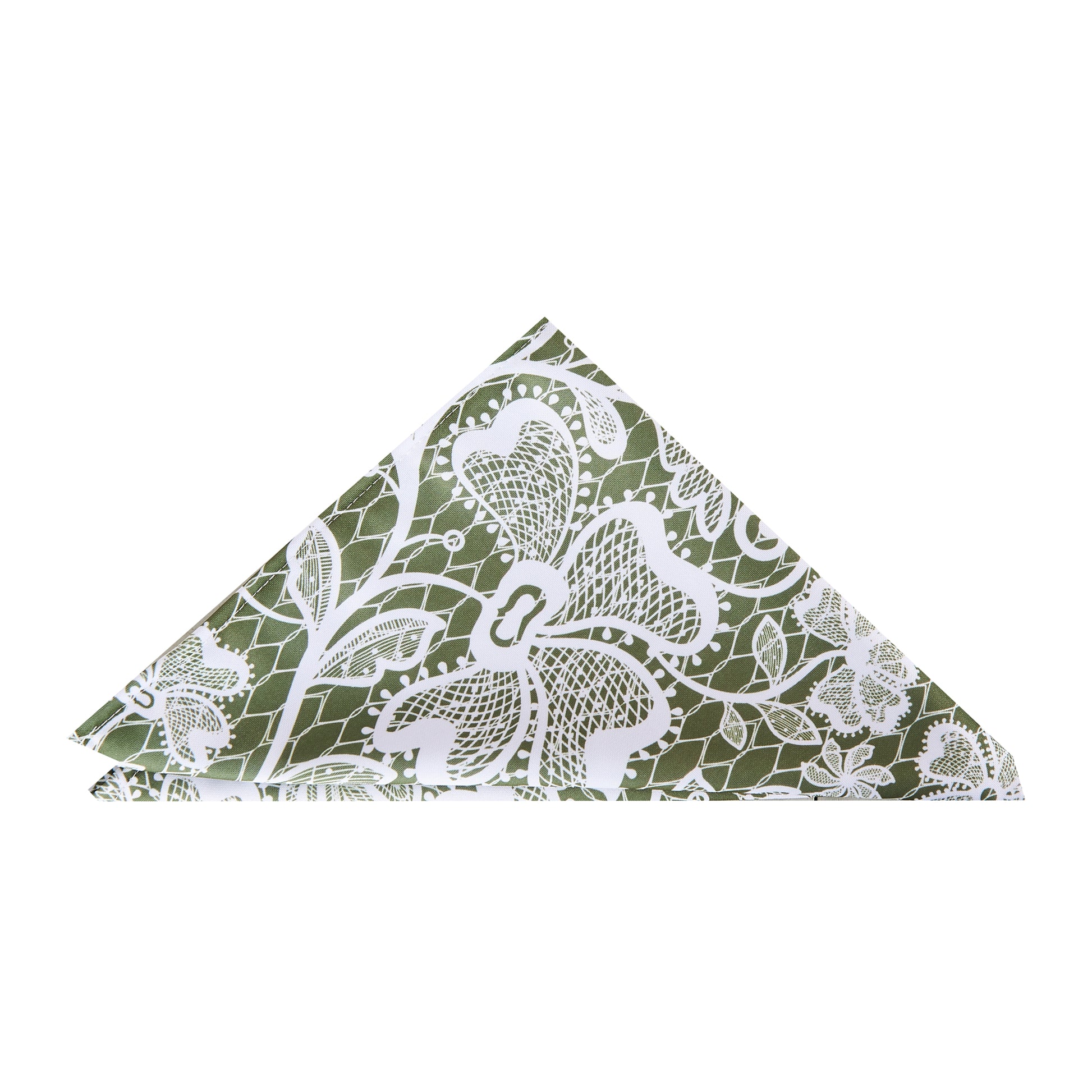 5 pcs/pk Vintage Lace Print Scuba 20"x20" Napkin Olive Green/White triangle fold
