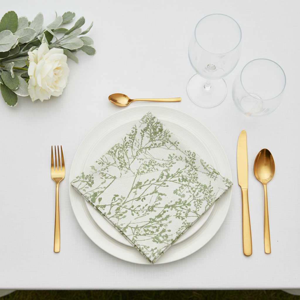 5 pcs/pk Leaf Branch Reversible Jacquard Napkin 20"x20" - Olive Green Topdown Flatlay View