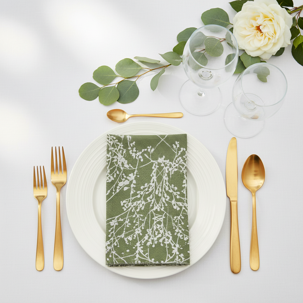 5 pcs/pk Leaf Branch Reversible Jacquard Napkin 20"x20" - Olive Green Topdown Flatlay View