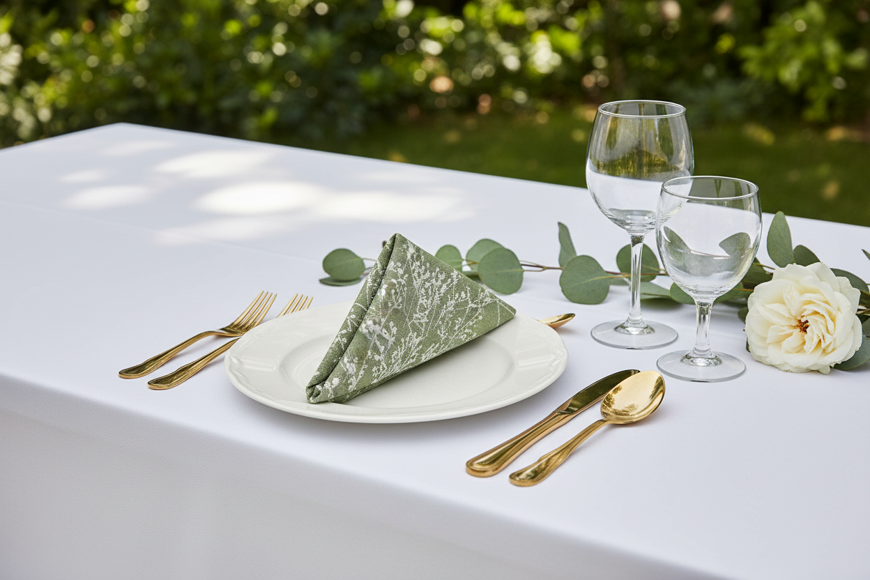 5 pcs/pk Leaf Branch Reversible Jacquard Napkin 20"x20" - Olive Green  Simple Triangle Fold 45 Degree