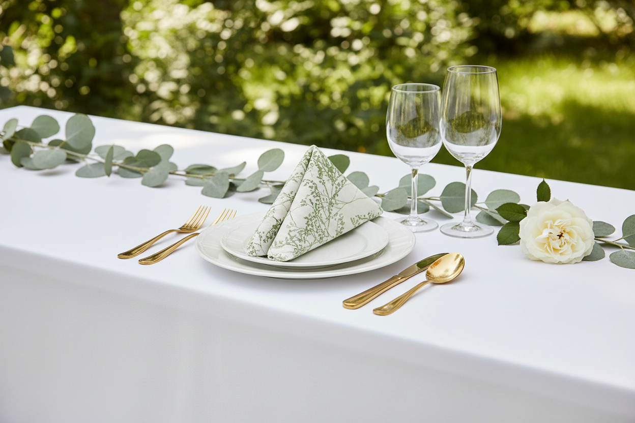 5 pcs/pk Leaf Branch Reversible Jacquard Napkin 20"x20" - Reverse  Olive Green  Simple Triangle Fold 45 Degree