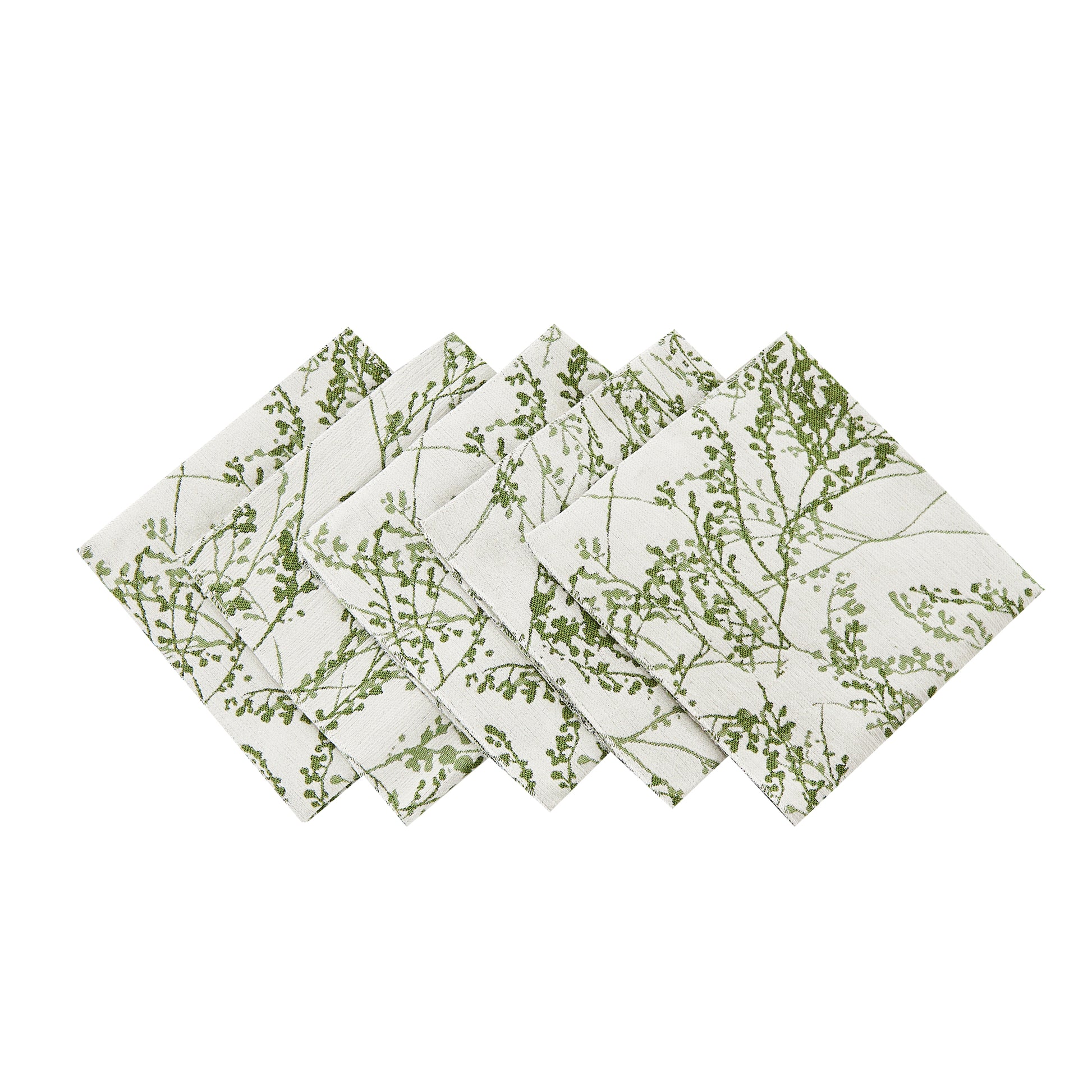 5 pcs/pk Leaf Branch Reversible Jacquard Napkin 20"x20" - Reversed Olive Green White Background