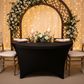 anniversary dinner setupwith 6 FT Round Spandex Table Cover - Black
