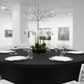 art gallery opening setup with 6 FT Round Spandex Table Cover - Black
