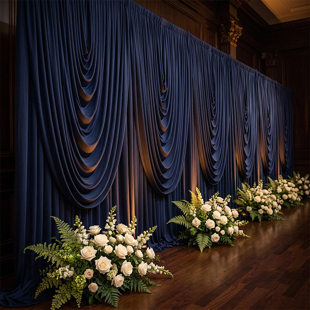 Cascade Swag Drape Panel 6.5ft x 5ft Navy Blue angled view