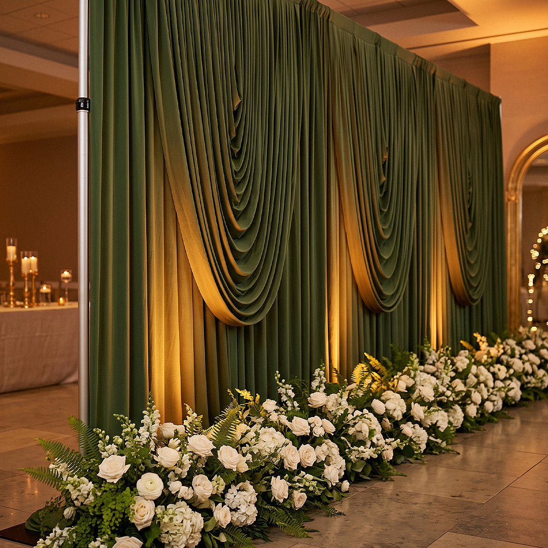 Cascade Swag Drape Panel 6.5ft x 5ft Willow Green angled view