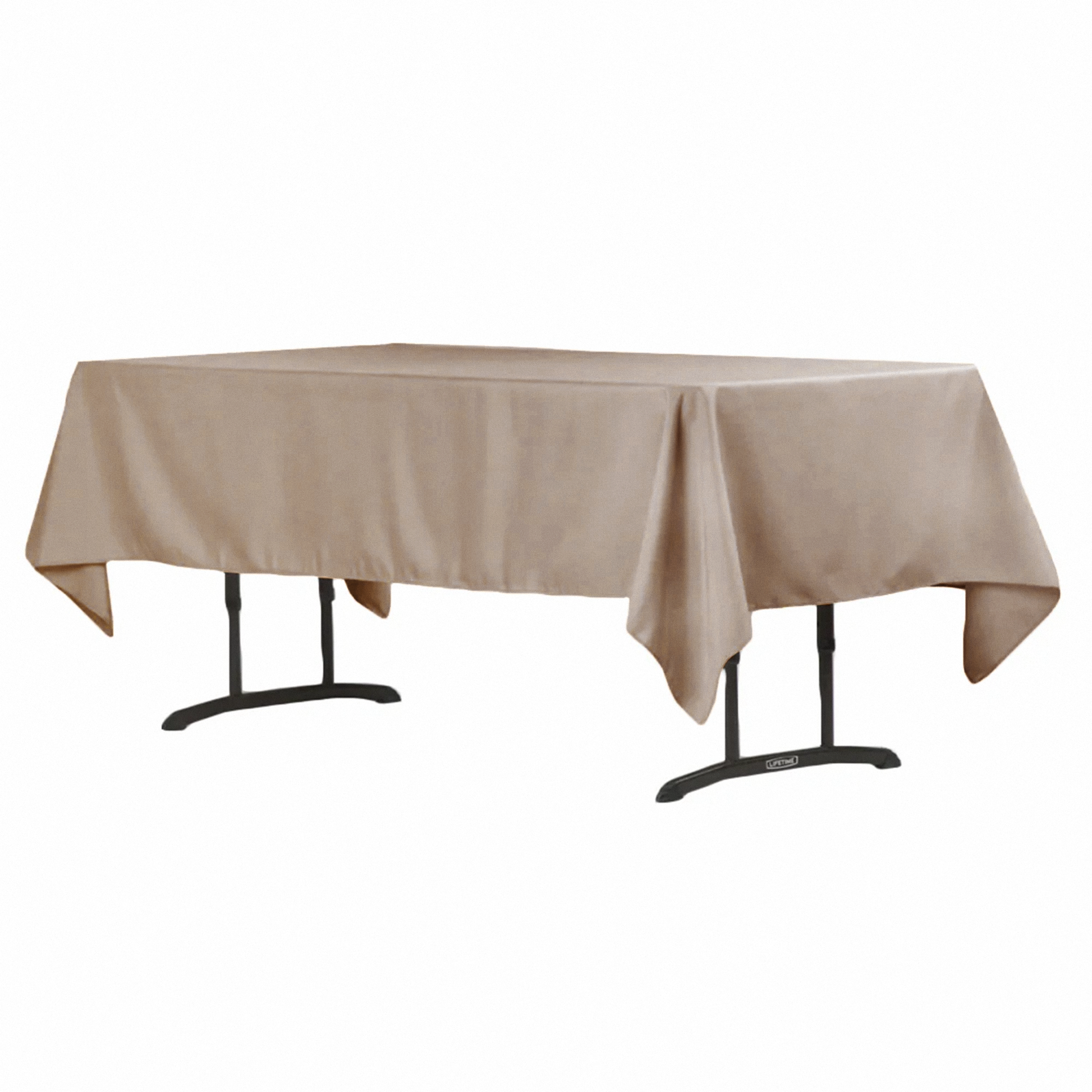 60"x102" Rectangular Premium Polyester Tablecloth Taupe angled view