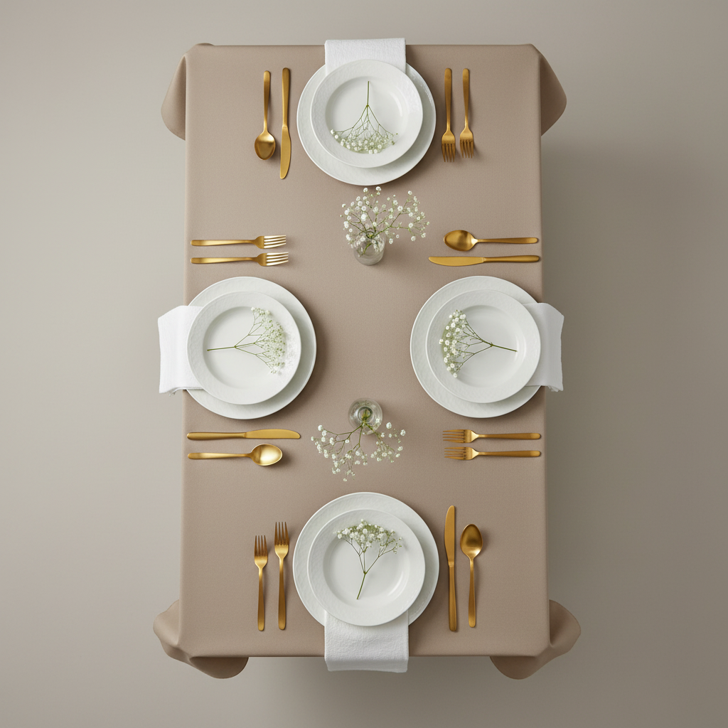 60"x102" Rectangular Premium Polyester Tablecloth - Taupe top view