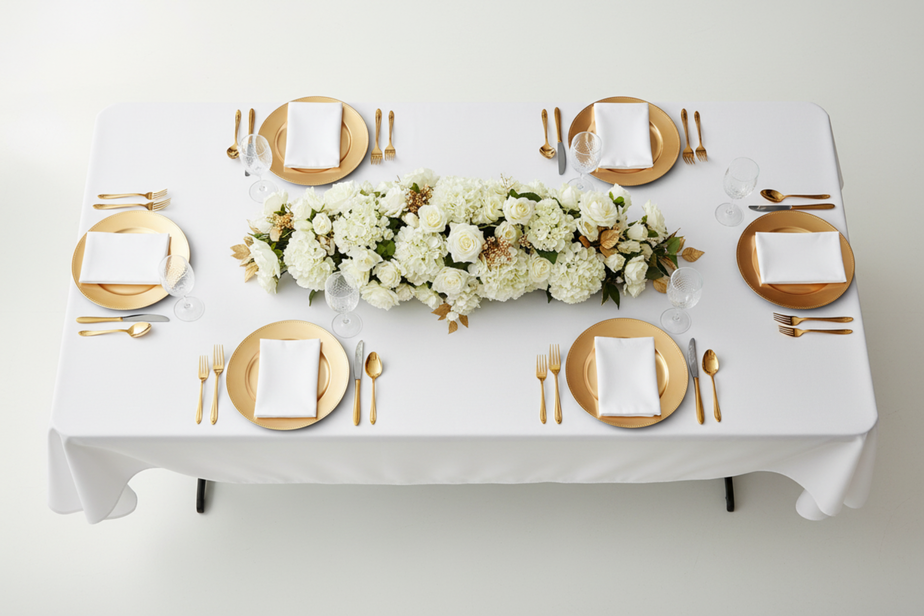 top view showing 60"x102" Rectangular Premium Polyester Tablecloth - White

