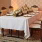 castle inspired setup using 60"x102" Rectangular Premium Polyester Tablecloth - White
