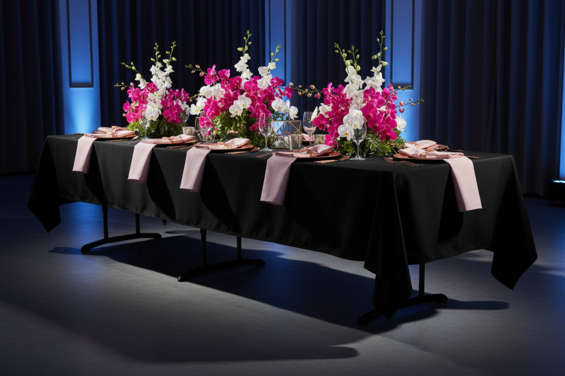 luxury gala with 60"x102" Rectangular Premium Polyester Tablecloth - Black
