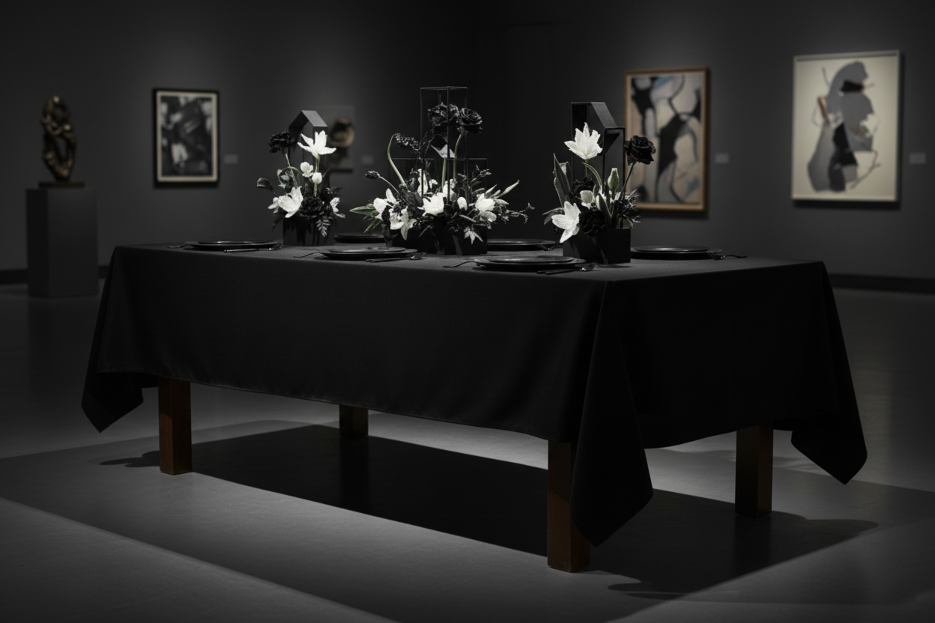 art gallery gala with 60"x102" Rectangular Premium Polyester Tablecloth - Black