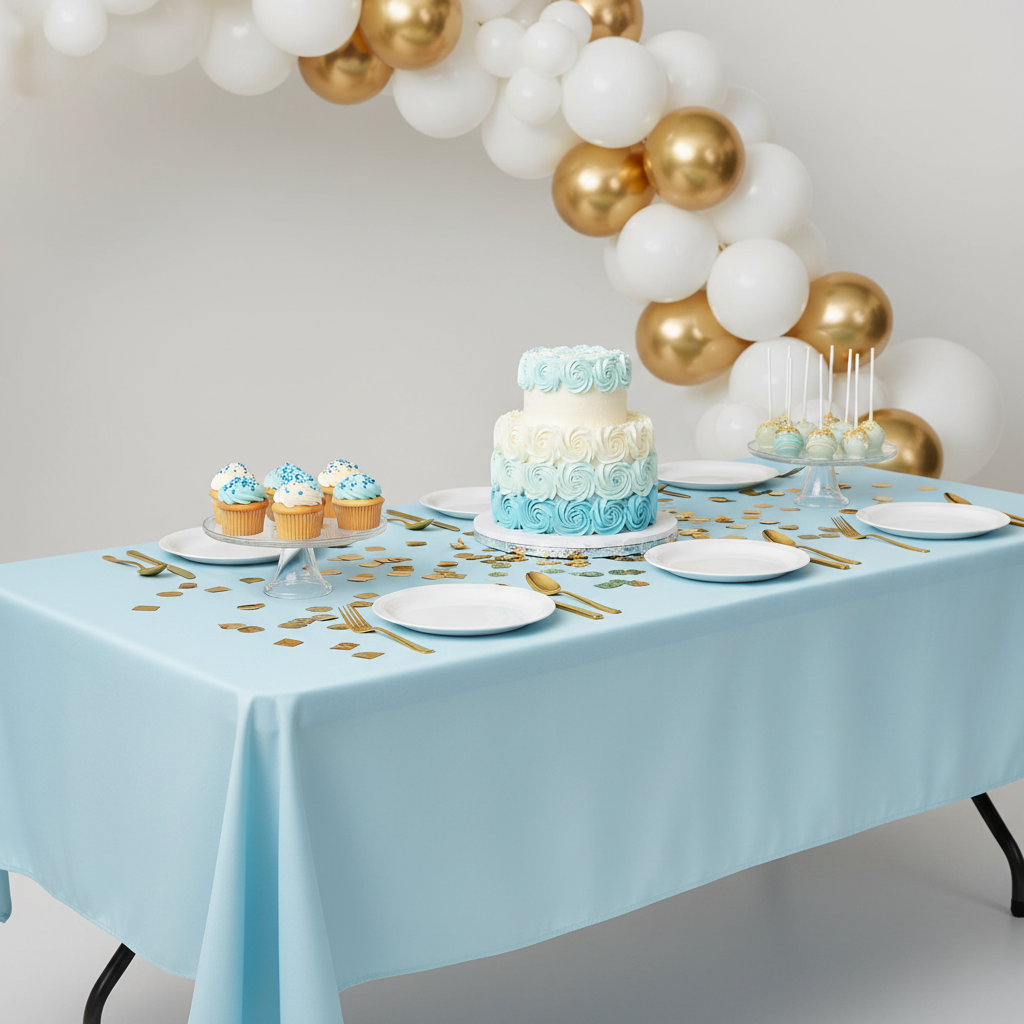60"x120" Rectangular Premium Polyester Tablecloth - Baby Blue for baby shower