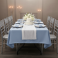 60"x120" Rectangular Premium Polyester Tablecloth - Dusty Blue with silver charger plate| white napkin | white runner | silver chiavari chairs  